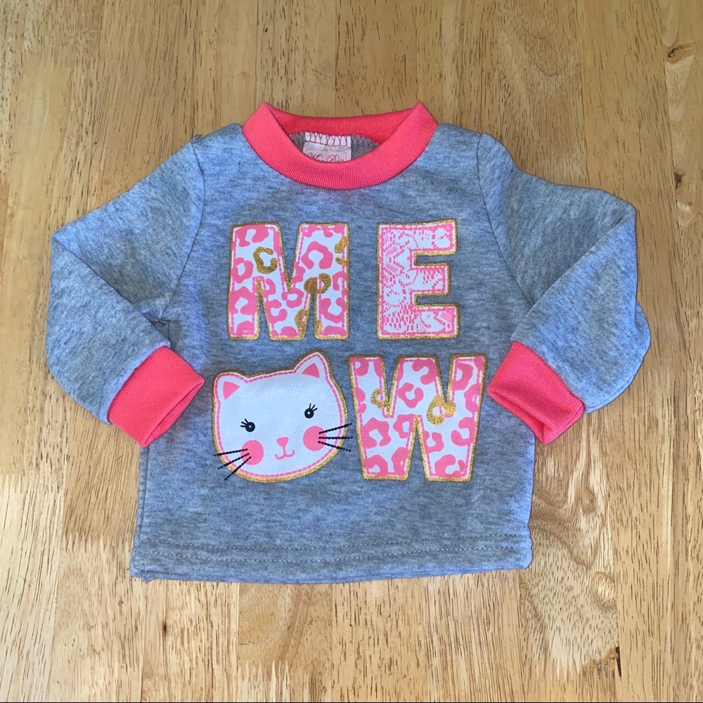Meow Kitty Cat Sweater Pink Gray 12M